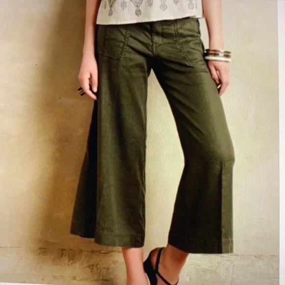 Level 99 Pants Jumpsuits Level 99 Olive Linen Blend Wide Leg